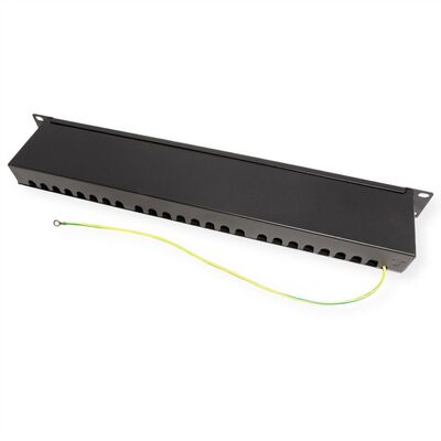 19" Patch panel 24port cat.6a, tienený s uzemnením, celokovový, 1U, čierny