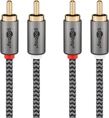 Kábel Cinch 2x audio M/M 2m, čierny/sivý, pozl. konektor