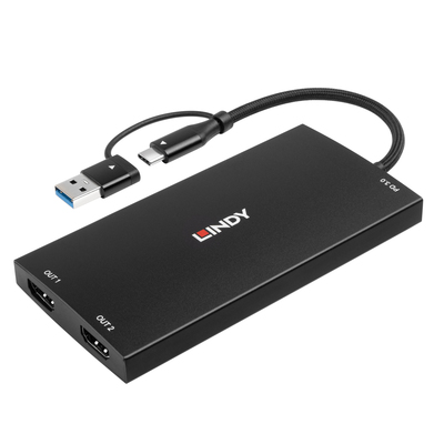 Konvertor USB Typ A/C na 2x HDMI, 4K@60Hz, DisplayLink, PD 100W