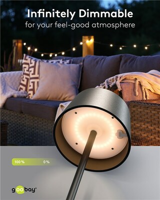 Solárna stolná LED lampa, 150lm, vonkajšia IP44, nabíjacia 1800mAh, teplá biela 3000K, farba čierna