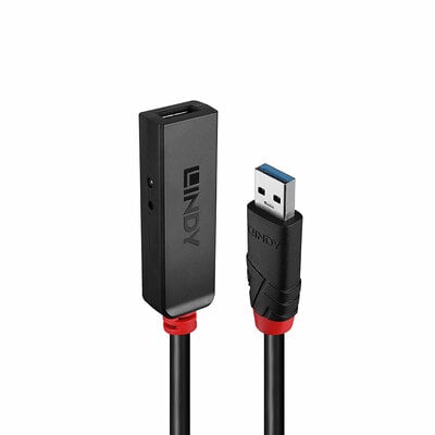 Kábel USB 3.2 Gen 1, A-A M/F 10m, 5Gbps, predlžovací, čierny, aktívny, Slim, reťazitelný