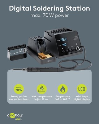 Elektrická spájkovačka 70 W, profi digitálna s LCD displejom, 160–480°C, čierna