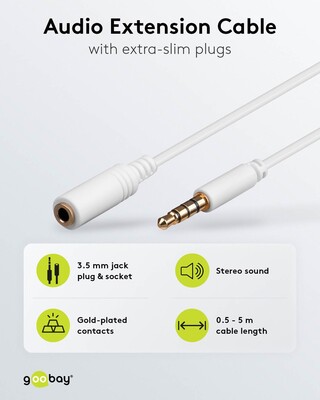 Kábel 3.5mm 4pin audio M/F predlžovací 1m, biely, pozl. konektor
