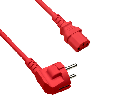 Kábel sieťový 230V, vidlica (CEE7/7) lomená - C13, 5m, 1.00mm², 10A, červený