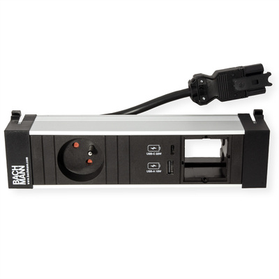 Power Frame 1xUTE 230V, 1xCustom, nabíjačka (USB A + USB C), 0.2m kábel 1.5mm², GST18, hliník/čierny