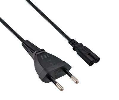 Kábel sieťový 230V, 2pin vidlica (CEE7/16) priama - C7 (2pin), 0.5m, 0.75mm², 2.5A, čierny