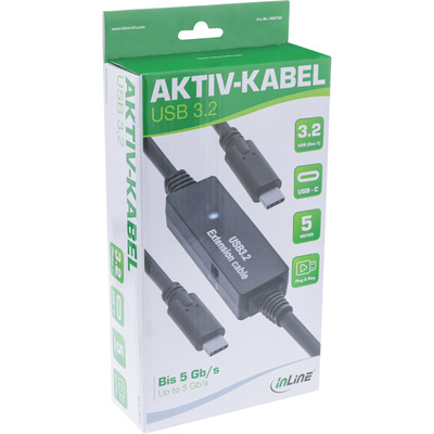 Kábel USB 3.2 Gen 1, Typ C CM/CM 5m, 5Gbps, čierny, aktívny