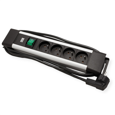 Predlžovačka CONNECTUS, 4xUTE 230V, vypínač, 2m kábel 1.5mm², hliník, čierna