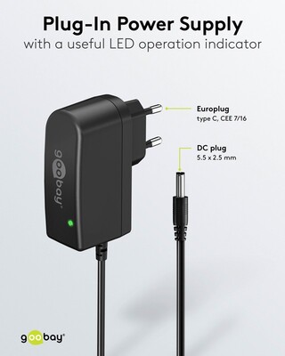Adaptér NTS 1000mA, Univerzálny 12V, 12W, 1.8m kábel, Konektor DC 5.5x2.5, čierny