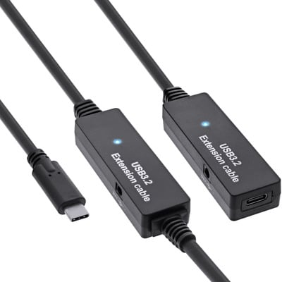 Kábel USB 3.2 Gen 1, Typ C CM/CF 15m, 5Gbps, čierny, predlžovací, aktívny