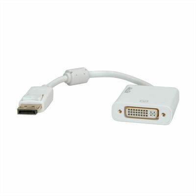 Adaptér DisplayPort/DVI M/F, 15cm biely, 4K2K,  (DVI-D 24+1, dual link)