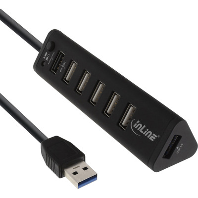 Hub USB 3.2, 7 port, 1xUSB A (power), 5x USB 2.0 A (data), 1x USB 3.2 A, 50cm, čierny