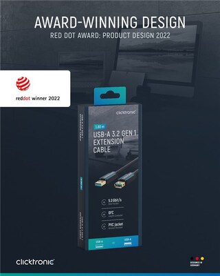 Kábel USB 3.2 Gen 1, A-A M/F 1.8m, 5Gbps, predlžovací, modrý, ClickTronic, pozl. konektor