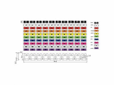 Káblový organizér-rozlišovač/popisovač čísla 0–9 pre priemer od 4mm do 5.5 mm, 10 farieb, 100ks/bal