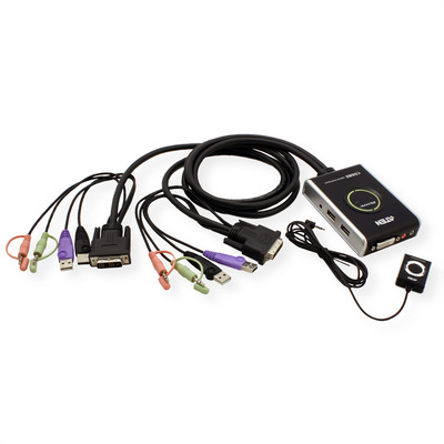 KVM switch/prepínač 2PC, DVI, USB, star+audio