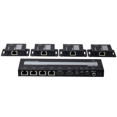 Predĺženie HDMI cez TP do 40m, Video distribútor/splitter 1IN/4OUT (4K@60Hz), IR, čierny