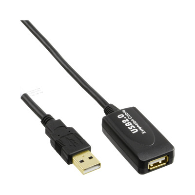 Kábel USB 2.0 A-A M/F 15m, High Speed, predlžovací, čierny, aktívny, pozl. konektor