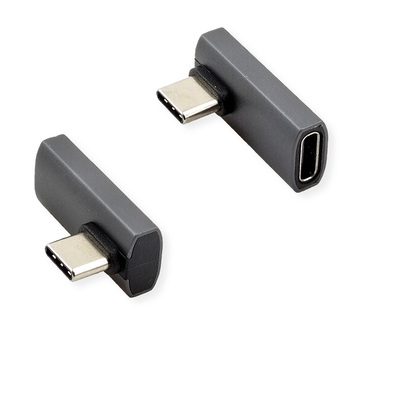 Adaptér USB 4 Gen 3x2, Typ C CM/CF, zahnutý/otočený 90° (do prava/ľava), 40Gbps, PD 240W sivý/čierny
