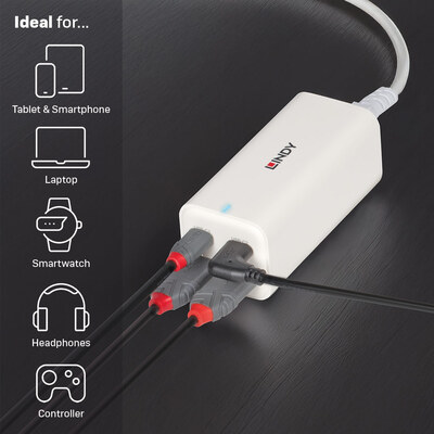 Nabíjačka USB 230V 4port, 2xUSB A, 1xUSB Typ C, 100W, Power Delivery, kábel (C7) 1.5m, GaN, biela