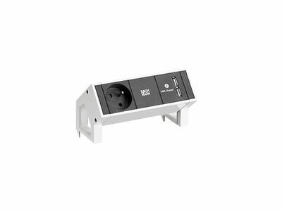 DESK2 1xUTE 230V, nabíjačka (2xUSB A), 0.2m kábel 1.5mm², GST18, biely/čierny