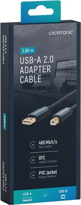 Kábel USB 2.0 A-B M/M 1.8m, High Speed, modrý, ClickTronic, pozl. konektor