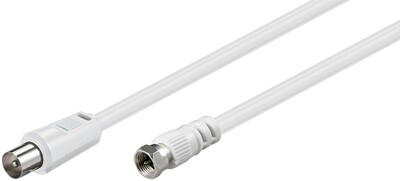 Kábel anténny, koax F-konektor/TV M/M 5m, 75 Ohm, <70dB, 2x tienený, CCS, biely