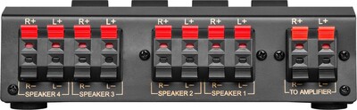 Prepínač reproduktorov AVS12-2, 4x Speakers OUT, 1x Amplifier IN, max. Ø 2.5mm², čierny