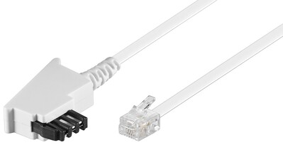 Kábel telefónny RJ11/TAE-F, M/M, 10m, Universal Pinout, biely