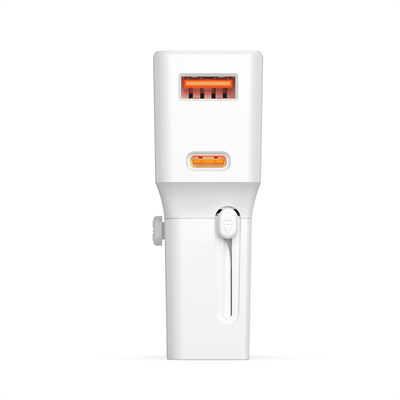 Nabíjačka USB 230V 2port, EU/UK/US, 1xUSB A, 1xUSB Typ C, 25W, PD, QC 3.0, cestovná/skladacia, biela