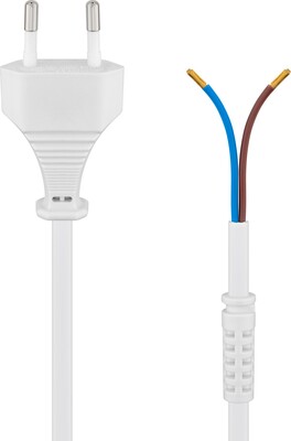 Kábel sieťový 230V, 2pin vidlica (CEE7/16) priama - dutinky, 1.5m, 0.75mm², 2.5A, surový 2, biely