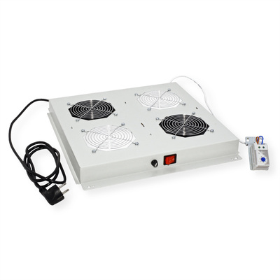 19" Ventilačná jednotka, stropná, 2 vetráky, s termostatom, sivá, RAL7035
