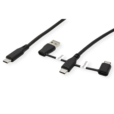 Kábel USB 2.0 Typ C CM/CM + Redukcia na USB 3.1 Typ C(datablock) a USB A, 1m, High Speed, čierny
