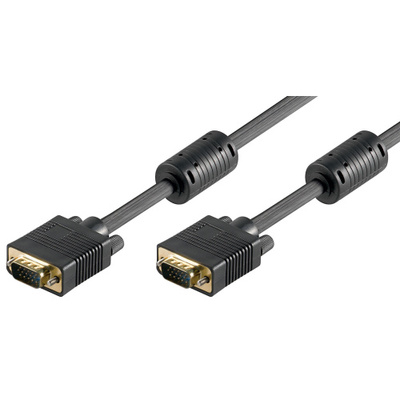Kábel VGA M/M 5m, prepojovací, tienený, DDC, ferrit, HQ, čierny, pozl. konekt.