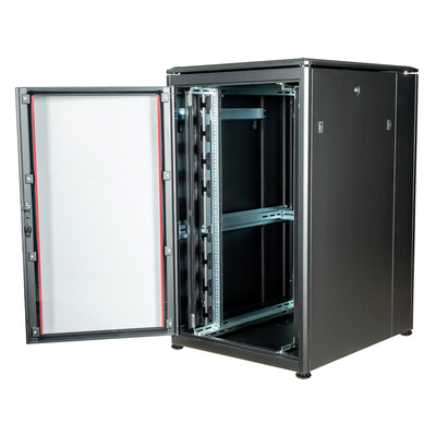19" Rack na podlahu 26U, 1342x800x1000mm (HxWxD), PRO, sklenené dvere, čierny