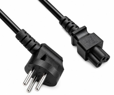 Kábel sieťový 230V pre notebook, vidlica (SI-32) Izrael lomená - C5, 1.8m, 0.75mm², 2.5A, čierny
