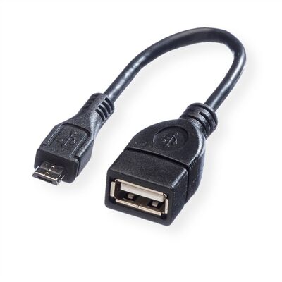 Kábel USB 2.0 A-MICRO-B F/M 0.15m, High Speed, OTG, čierny