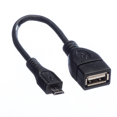 Kábel USB 2.0 A-MICRO-B F/M 0.15m, High Speed, OTG, čierny
