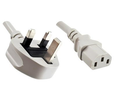 Kábel sieťový 230V, vidlica (BS1363A) UK lomená typ G 13A - C13 2.5m 1.5 mm², svetlo sivá