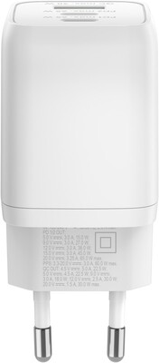 Nabíjačka USB 230V 3port, 1xUSB A, 2xUSB Typ C, 65W, Power Delivery, GaN, biela