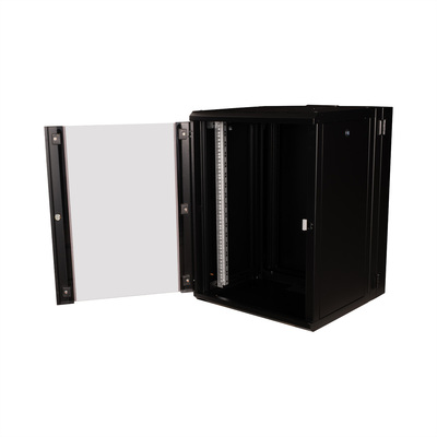19" Rack na stenu 16U, čierny, 818x600x600mm (HxWxD), RAL9005, PRO, otočný (2-dielny)