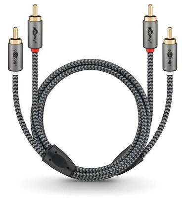 Kábel Cinch 2x audio M/M 5m, čierny/sivý, pozl. konektor