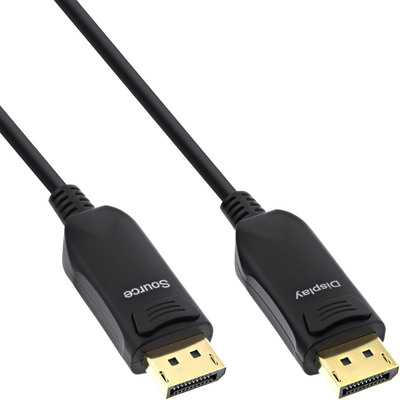 Kábel DisplayPort M/M 50m, 10K@60Hz, v2.1, 54Gbps, čierny, pozl.kon., jednosmerný, aktívny, optický