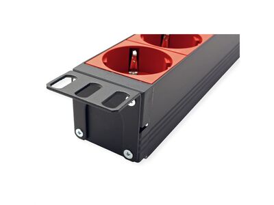 19" zásuv. lišta 9xSCHUKO, konektor C20, 16A, 3600W, 2m, čierna/červená