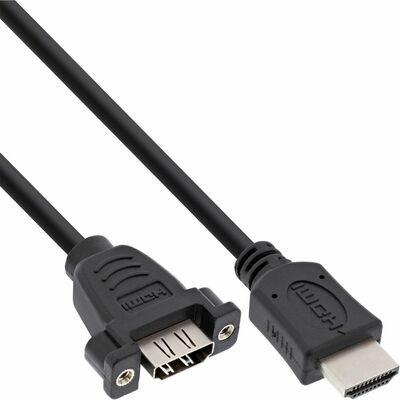 Kábel HDMI M/F 0.6m, High Speed+Eth, HDMI 2.0, 4K@60Hz, čierny, s panelovým konektorom