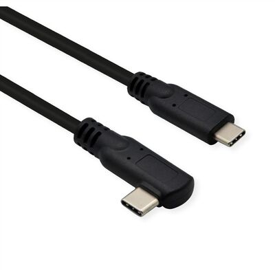 Kábel USB 3.2 Gen 2x2, Typ C CM/CM 1m, 20Gbps, PD 100w 20V5A, čierny, zahnutý 90°