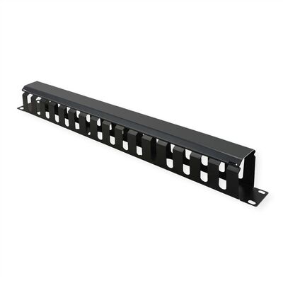19" Panel vyväzovací, organizér, lišta s krytkou, 40mm, oceľ, 1U, čierny