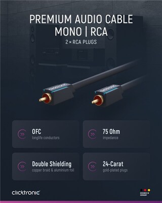 Kábel Cinch audio M/M 1m, modrý, pozl. konektor, ClickTronic