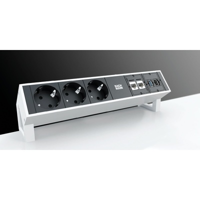 DESK2 2xUTE 230V, 1xCustom, nabíjačka (USB C, 30W), 0.2m kábel 1.5mm², GST18, biely/čierny