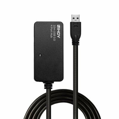 Kábel USB 3.2 Gen 1, A-A M/F 10m, 5Gbps, čierny, predlžovací, aktívny, 4port HUB (2xA, 2xTyp C)