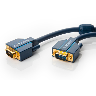 Kábel VGA M/M 10m, prepojovací, tienený, DDC, ferrit, HQ, modrý, G pozl. kon., Clicktronic